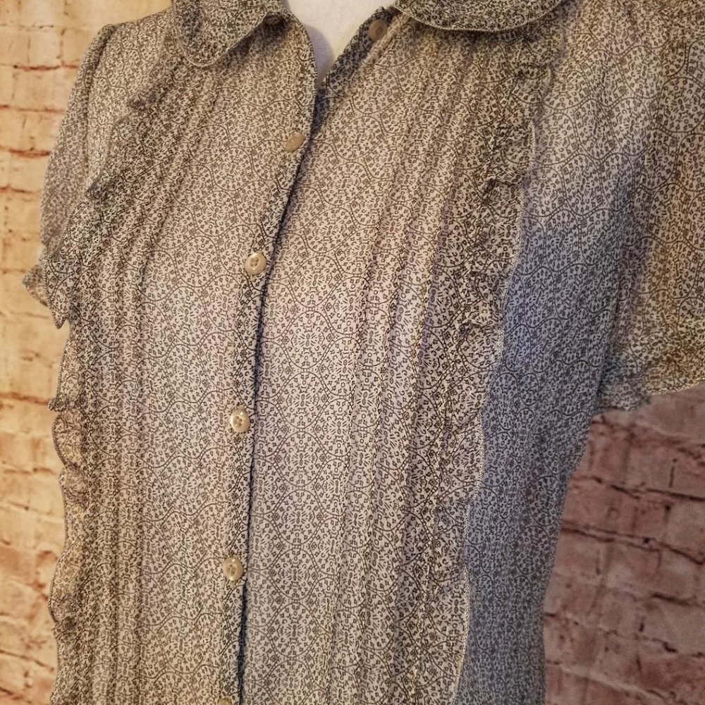 Ann Taylor Loft Sheer Crepe Ruffled Puff SleeveTop
